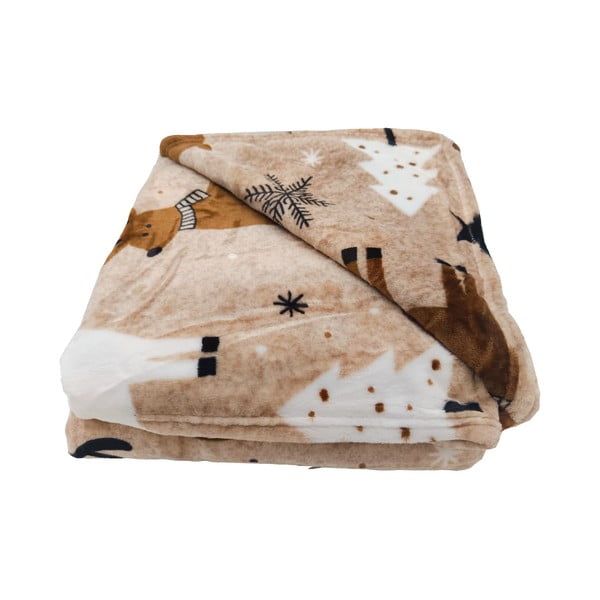 Brązowy koc ze świątecznym motywem z mikropluszu 150x200 cm Nordic Fairytale – My House