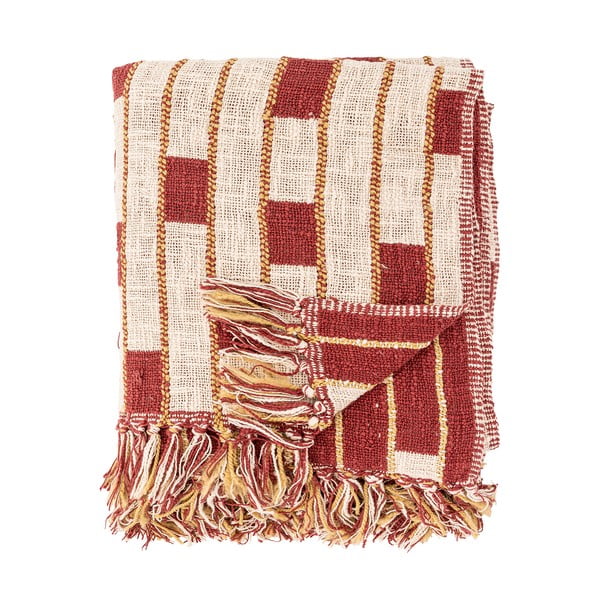 Czerwono-beżowy koc z mieszanki bawełny 130x160 cm Cang – Bloomingville-image-3