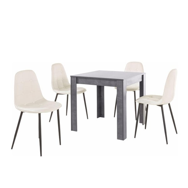 Komplet szarego stołu i 4 białych krzeseł Støraa Lori Lamar Duro