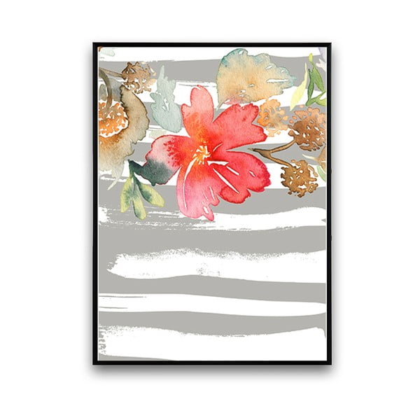Plakat z kwiatem, szaro-białe tło, 30 x 40 cm