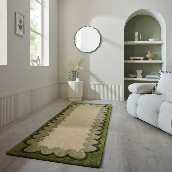 Zielony/w naturalnym kolorze wełniany chodnik tkany ręcznie 80x230 cm Wiggle Wool – Flair Rugs-image-1