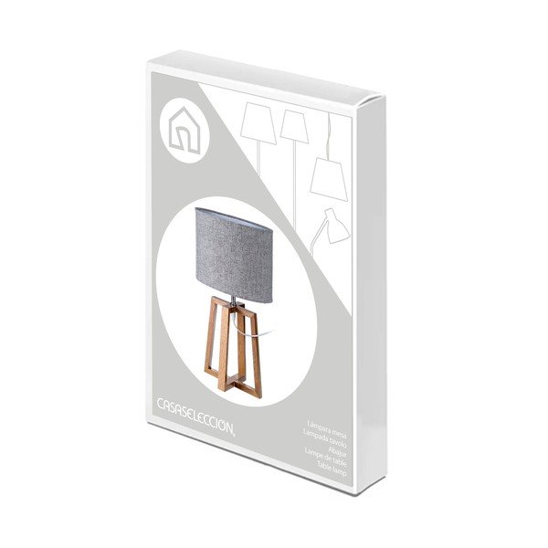 Szaro-brązowa lampa stołowa z litego drewna z tekstylnym kloszem (wys. 44 cm) – Casa Selección-image-4