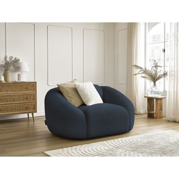 Ciemnoniebieski fotel z materiału bouclé Tina – Bobochic Paris-image-1
