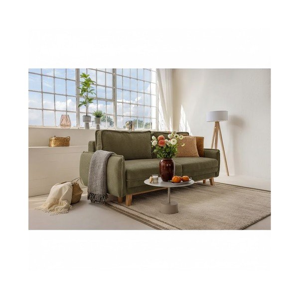 Zielona sztruksowa rozkładana sofa 218 cm Tori – Bonami Selection-image-1