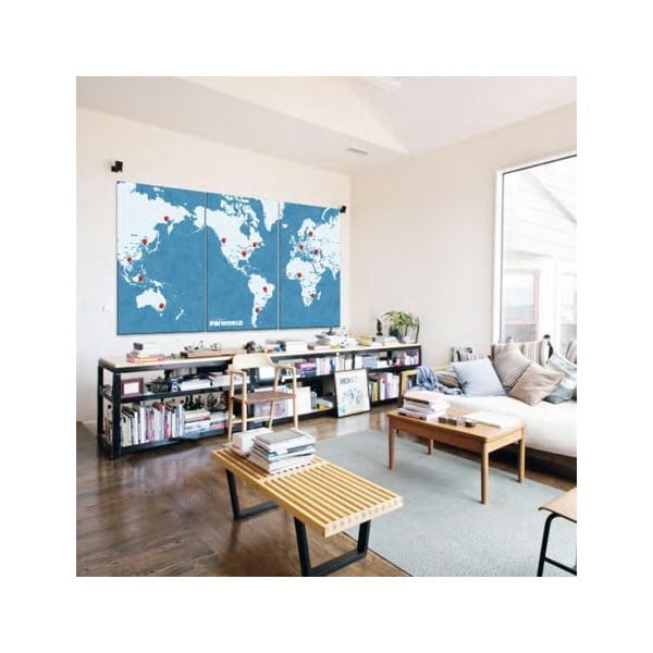 Niebieska ścienna mapa świata Palomar Pin World XL, 198x124 cm-image-1