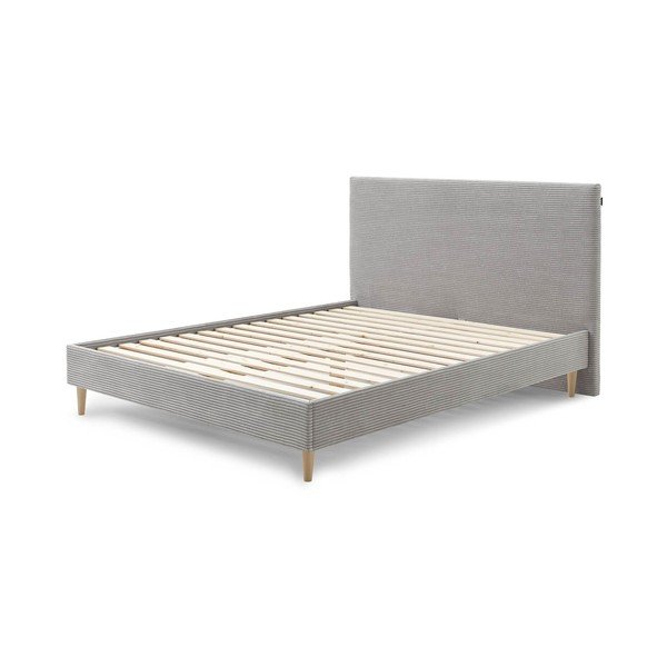Jasnoszare tapicerowane łóżko dwuosobowe ze stelażem 160x200 cm Anja – Bobochic Paris