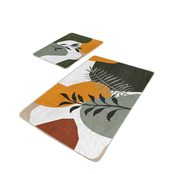 Zielone aksamitne dywaniki łazienkowe zestaw 2 szt. 60x100 cm Illustrated Autumn – Mila Home