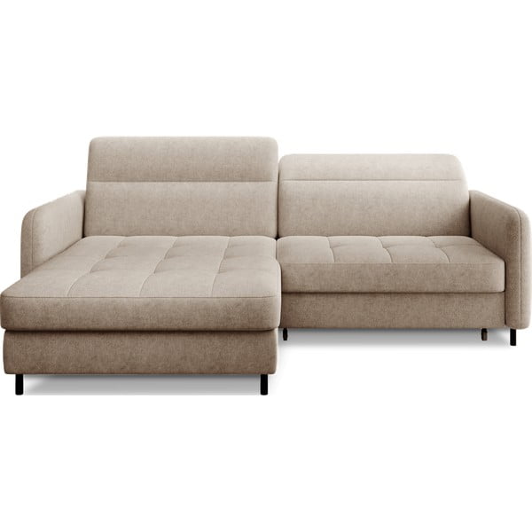 Beżowy rozkładany/ze schowkiem narożnik z tkaniny szenilowej (lewostronny/z szezlongiem) Gomsi – ELTAP