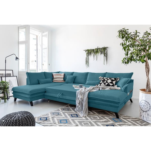 Turkusowa rozkładana sofa w kształcie litery "U" Miuform Charming Charlie, lewostronna-image-4