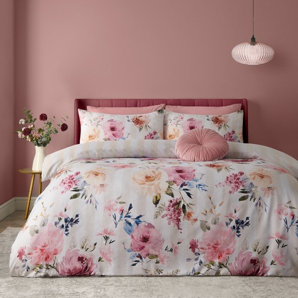 Kremowa pościel jednoosobowa 135x200 cm Floral Stripe – Catherine Lansfield-image-1