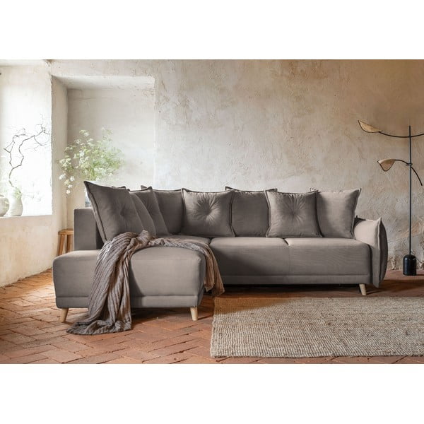 Jasnobrązowy sztruksowy rozkładany narożnik (lewostronny) Lazy Lukka – Miuform-image-1