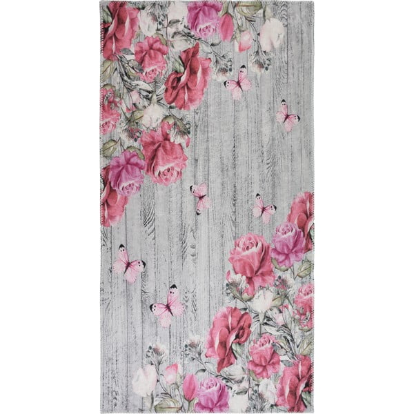 Różowo-szary dywan odpowiedni do prania 80x150 cm Blooming Roses – Vitaus