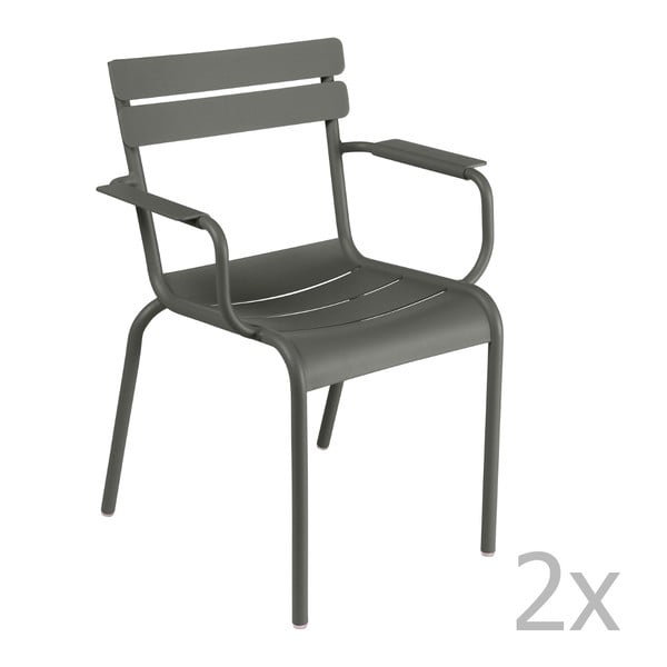 Zestaw 2 szarych krzeseł z podłokietnikami Fermob Luxembourg