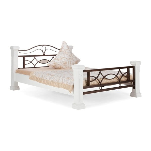 Białe łóżko z drewna kauczukowego SOB Constantin, 180x200 cm
