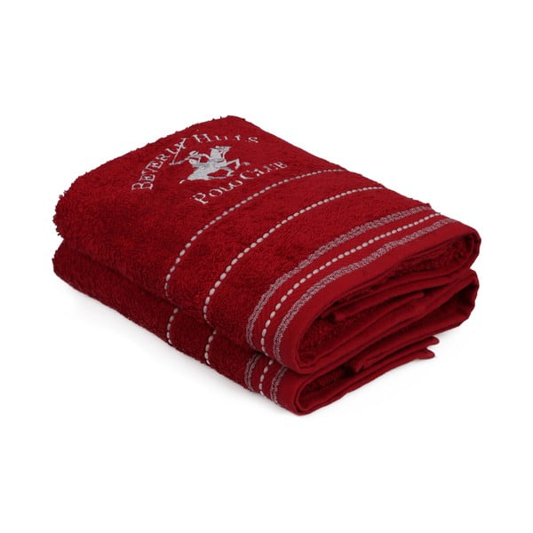 Zestaw 2 czerwonych ręczników do rąk Polo Club