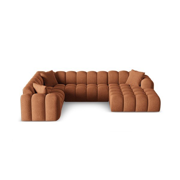 Narożnik z tkaniny szenilowej (lewostronny/w kształcie litery U) w kolorze terakoty Treno – Cosmopolitan Design