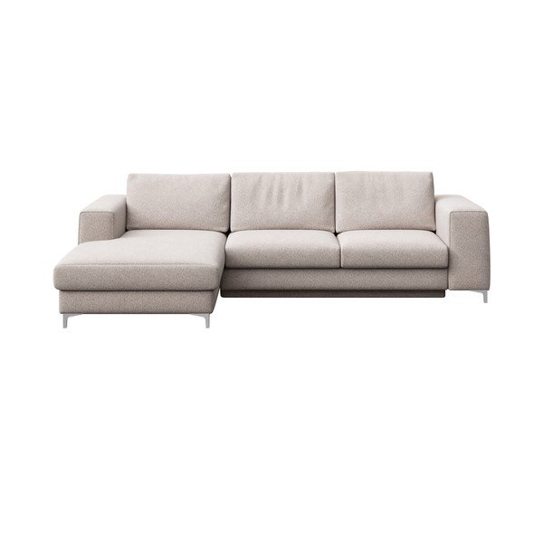 Jasnoszary rozkładany narożnik ze schowkiem z materiału bouclé (lewostronny/z szezlongiem) Rene – Rodier