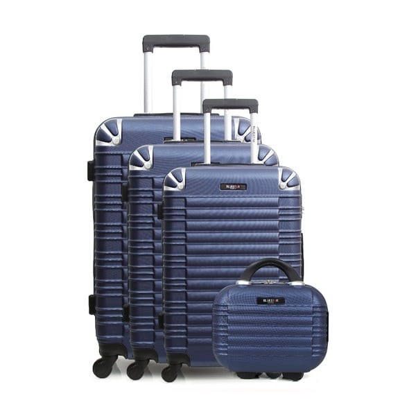 Komplet 3 niebieskich walizek na kółkach z kosmetyczką Bluestar Vanity
