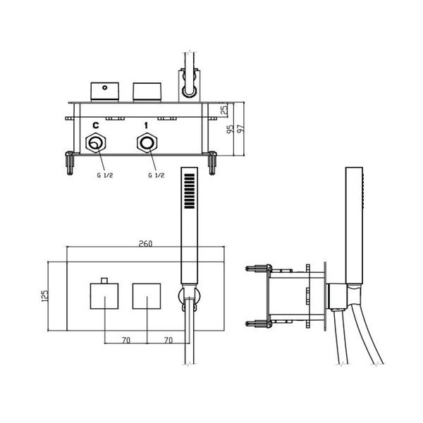 Bateria prysznicowa podtynkowa w kolorze srebra z połyskiem (2 otwory) Latus – Sapho-image-4