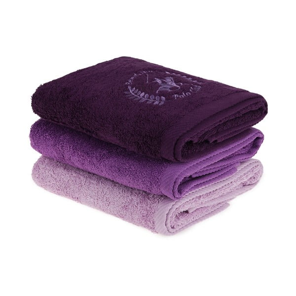 Zestaw 3 fioletowych ręczników do rąk, 90x50 cm