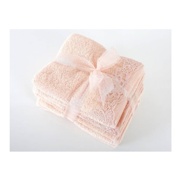 Komplet 4 różowych ręczników z bawełny premium New