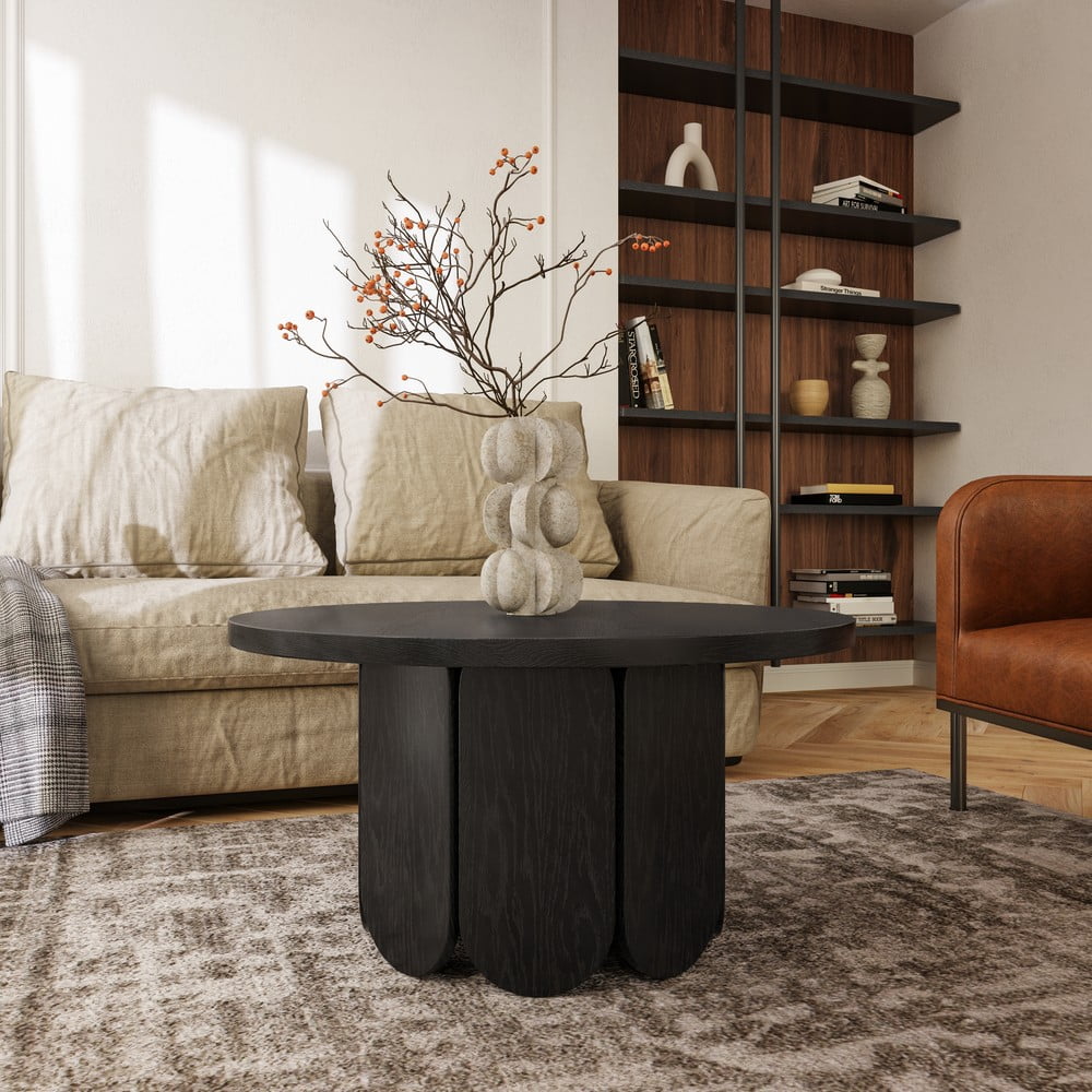 Czarny okrągły stolik w dekorze dębu ø 78 cm Soft – Woodman (zdjęcie 3)