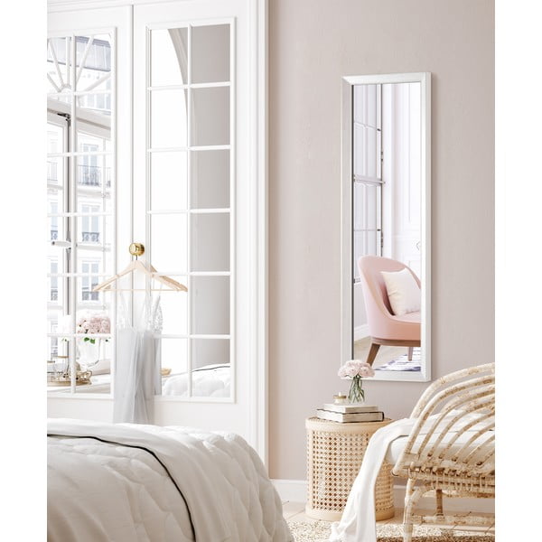 Lustro ścienne w białej ramie w dekorze drewna Styler Paris, 47x147 cm-image-1