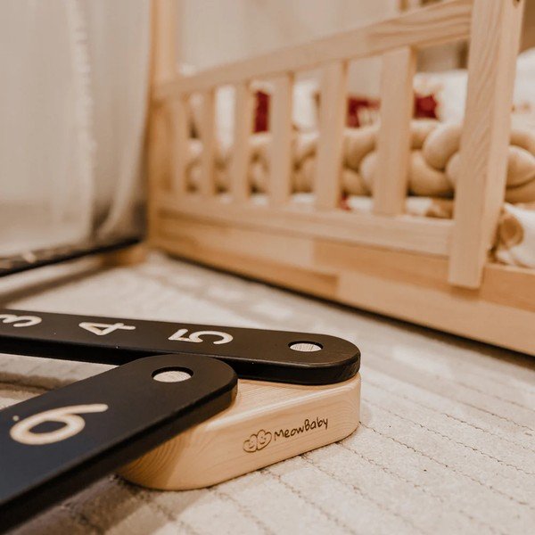 Czarny tor sensoryczny z litego drewna sosnowego 10x408x5 cm Montessori – Meowbaby-image-1