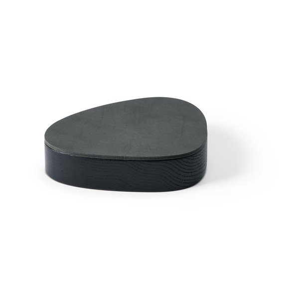 Czarno-antracytowy drewniany/ze skóry ekologicznej pojemnik dekoracyjny z pokrywką 14x12,5x3,5 cm Curve Nupo – LIND DNA