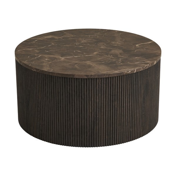 Ciemnobrązowy okrągły stolik z blatem w dekorze marmuru ø 80 cm Rota – House Nordic