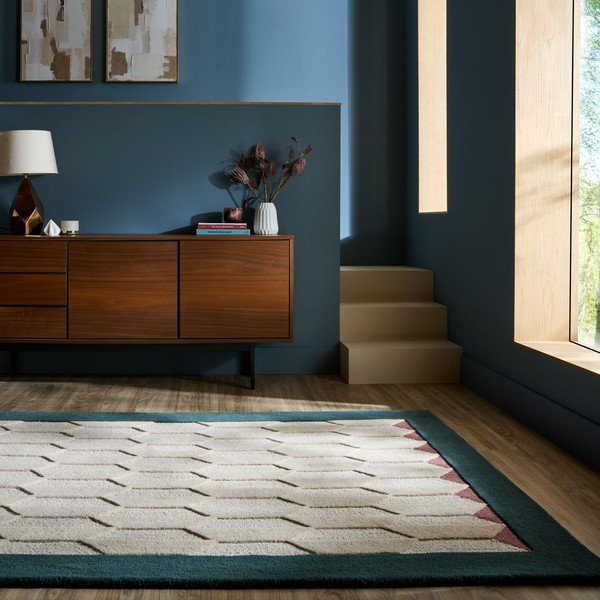 Wełniany dywan tkany ręcznie w naturalnym kolorze/zielononiebieski 120x170 cm Apex Border Wool – Flair Rugs-image-1