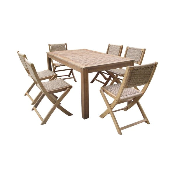 Zestaw 6 krzeseł ogrodowych i stołu z drewna akacji Ezeis Falcon Natural