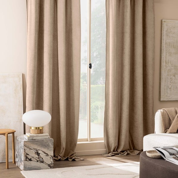 Jasnobrązowa zasłona z materiału bouclé 140x260 cm Winona – douceur d'intérieur-image-1