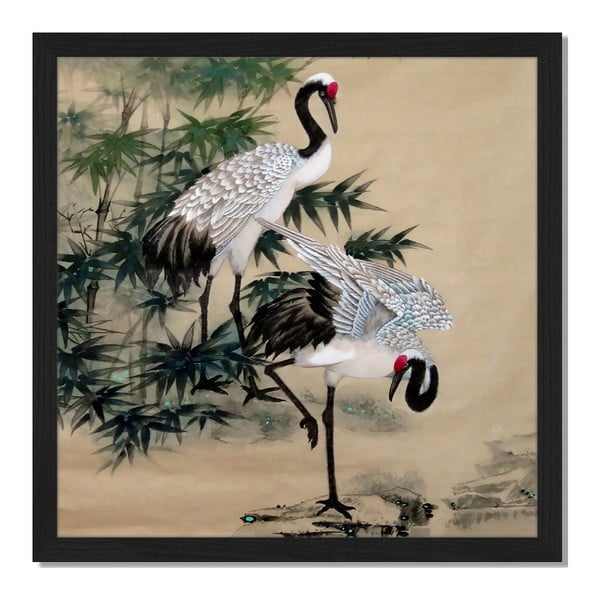 Obraz w ramie Liv Corday Asian Orietnal Cranes, 40x40 cm