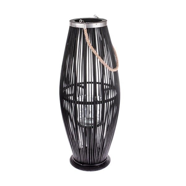 Czarny szklany lampion z bambusową konstrukcją Dakls, wys. 71 cm