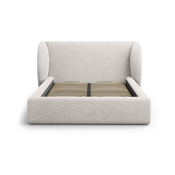 Jasnoszare tapicerowane łóżko dwuosobowe ze schowkiem i stelażem 160x200 cm Miley – Micadoni -image-3