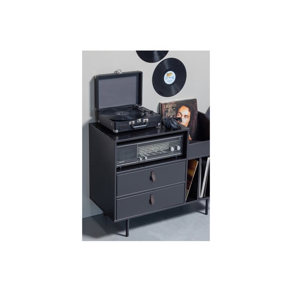 Czarna szafka na gramofon i płyty z drewna sosnowego 90x73 cm Jackson – WOOOD-image-3