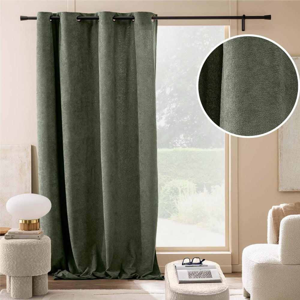 Zielona zasłona z materiału bouclé 140x260 cm Winona – douceur d'intérieur (zdjęcie 8)