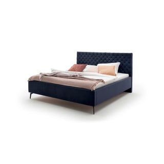 Ciemnoniebieskie tapicerowane łóżko dwuosobowe ze schowkiem i stelażem 180x200 cm La Maison – Meise Möbel