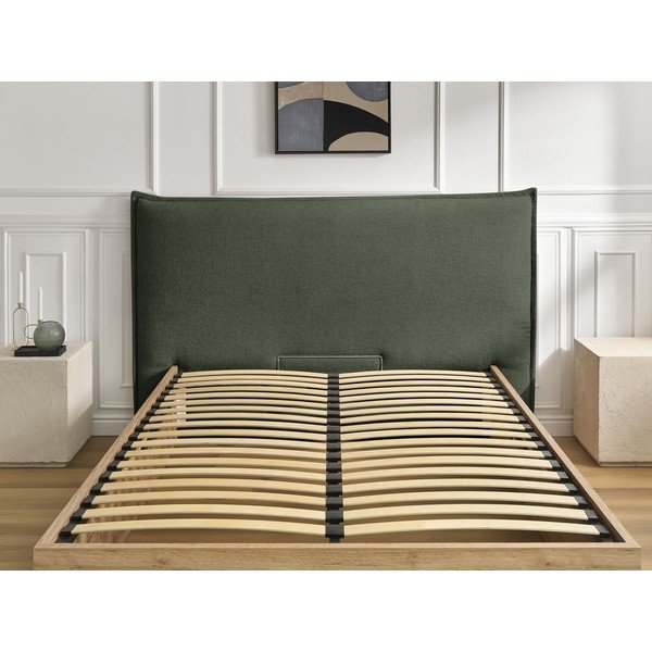 Zielone tapicerowane tapicerowane/z płyty wiórowej łóżko dwuosobowe ze schowkiem ze stelażem 160x200 cm Charlie – Bobochic Paris-image-4