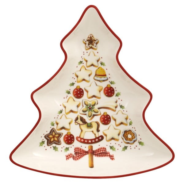 Czerwono-biała porcelanowa miska do serwowania w kształcie choinki Villeroy & Boch Tree, 17,5x16,5 cm