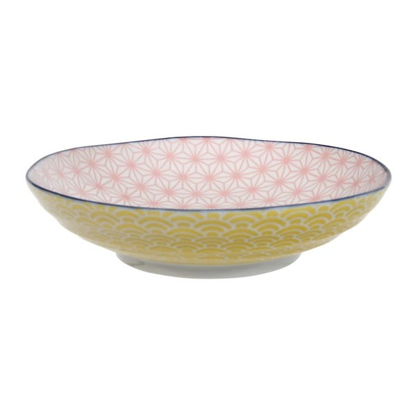 Żółto-różowy porcelanowy talerz na makaron Tokyo Design Studio Star/Wave