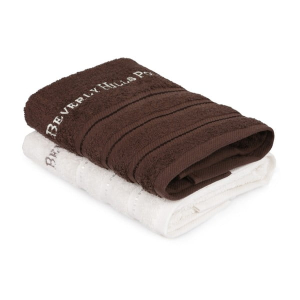 Zestaw 2 brązowo-białych ręczników z czystej bawełny Handy, 50x90 cm