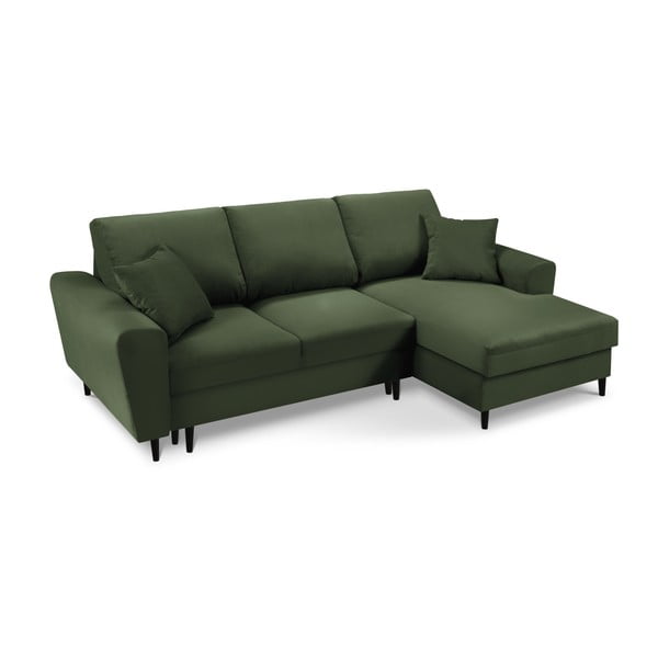 Zielony sztruksowy rozkładany narożnik ze schowkiem (prawostronny/z szezlongiem) Kyoto – Cosmopolitan Design-image-1