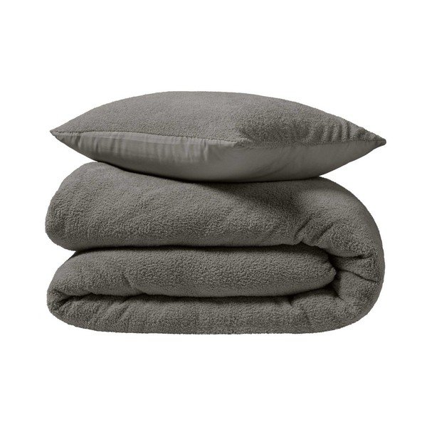 Antracytowa pościel dwuosobowa z mikropluszu 240x220 cm Helena – douceur d'intérieur