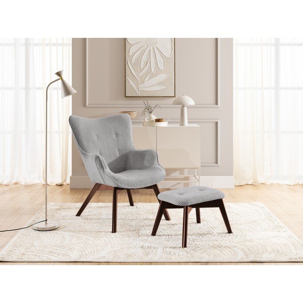 Szary sztruksowy fotel z podnóżkiem Niko – Ropez-image-1