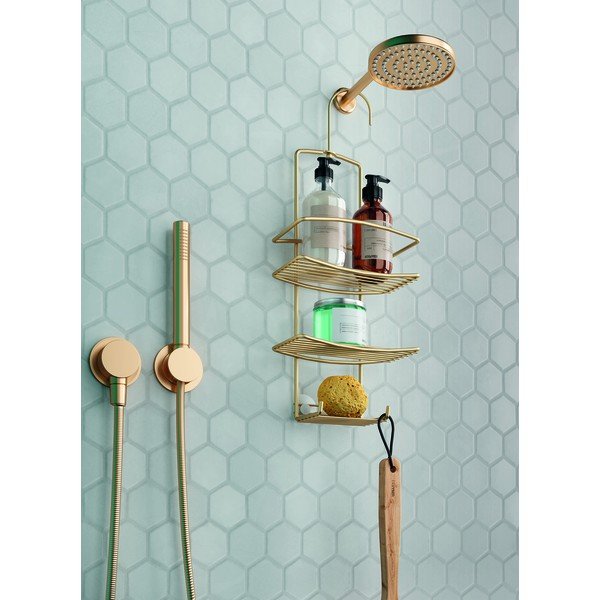 Wisząca stalowa półka łazienkowa w kolorze złota Onda – Metaltex-image-1