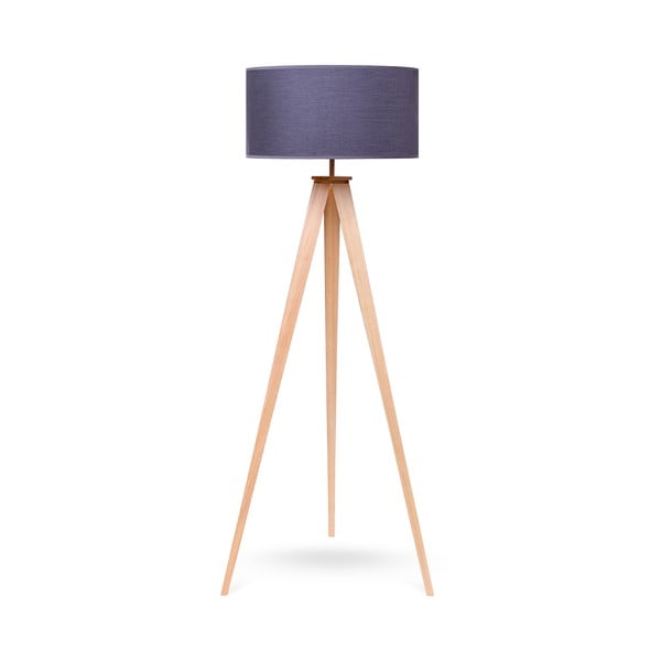 Lampa stojąca z drewnianymi nogami i szarym kloszem Bonami Essentials Karol