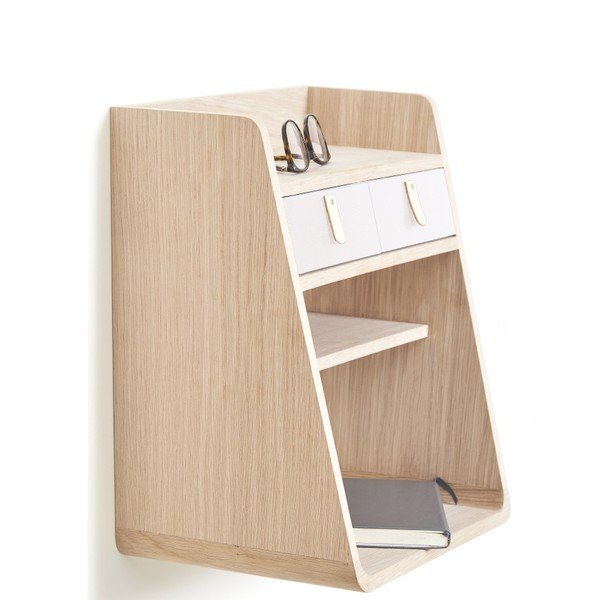 Półka z drewna dębowego z 2 białymi szufladami HARTÔ Suzon-image-1