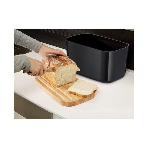 Czarny chlebak z drewnianą pokrywką Joseph Joseph Bin-image-2
